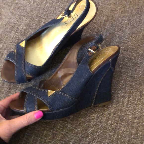 guess denim wedges